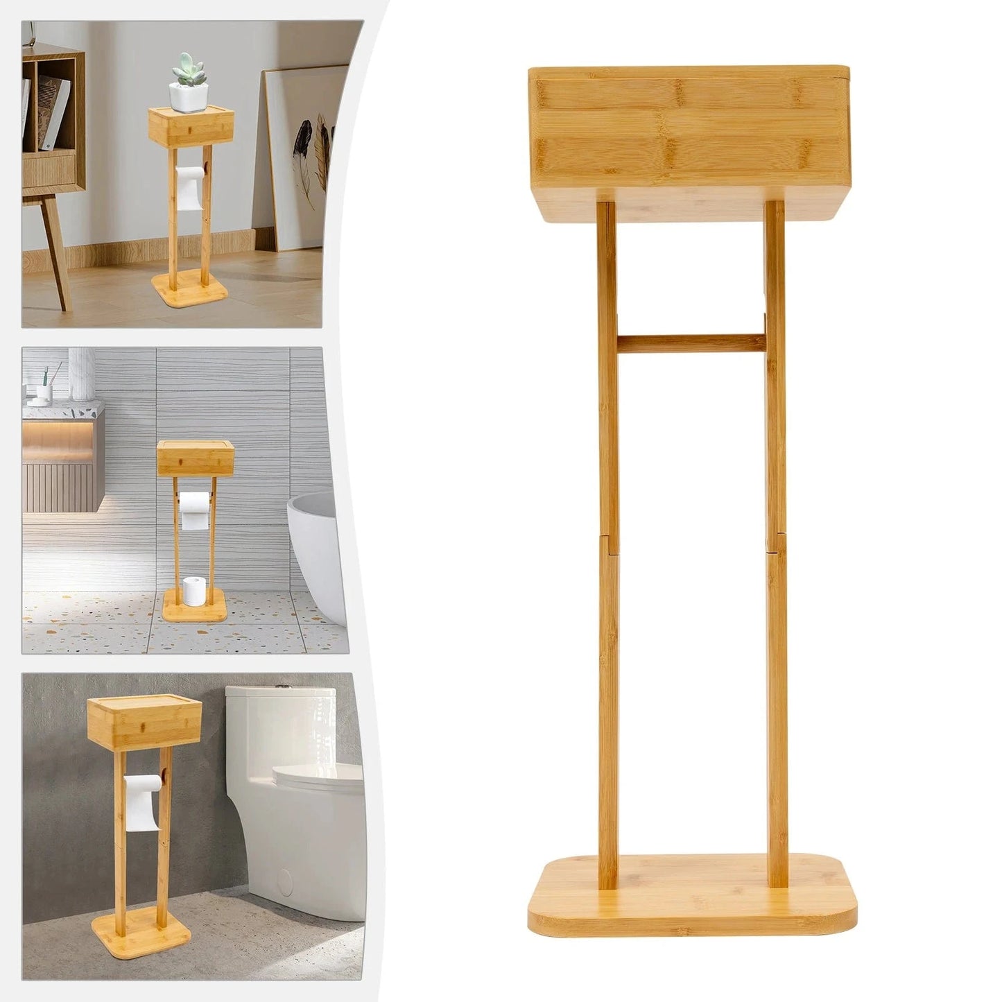 Porte Papier Toilette sur Pied Bambou - Tour Stockage Éco