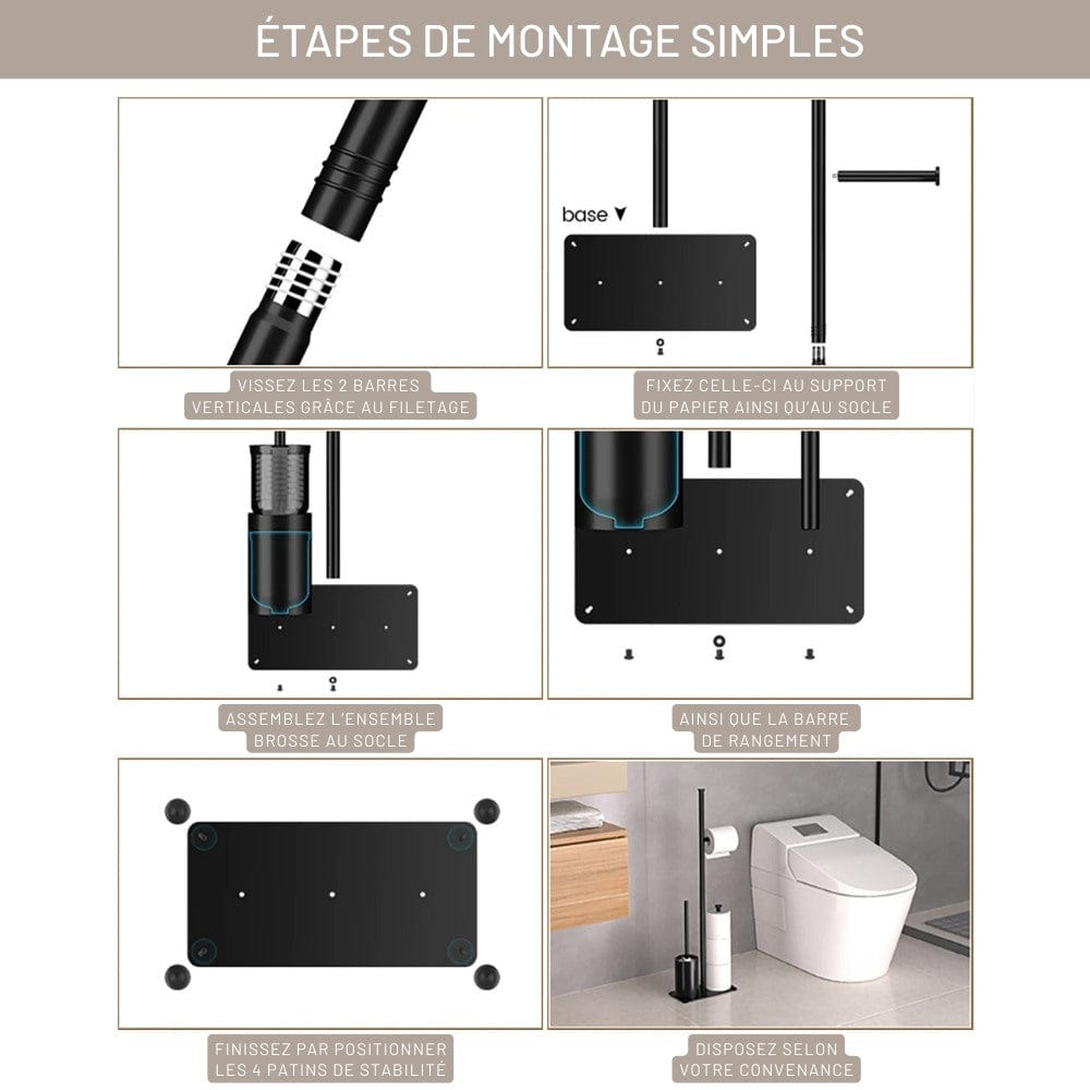 Porte Papier Toilette sur Pied Design Minimaliste - Station 3-en-1