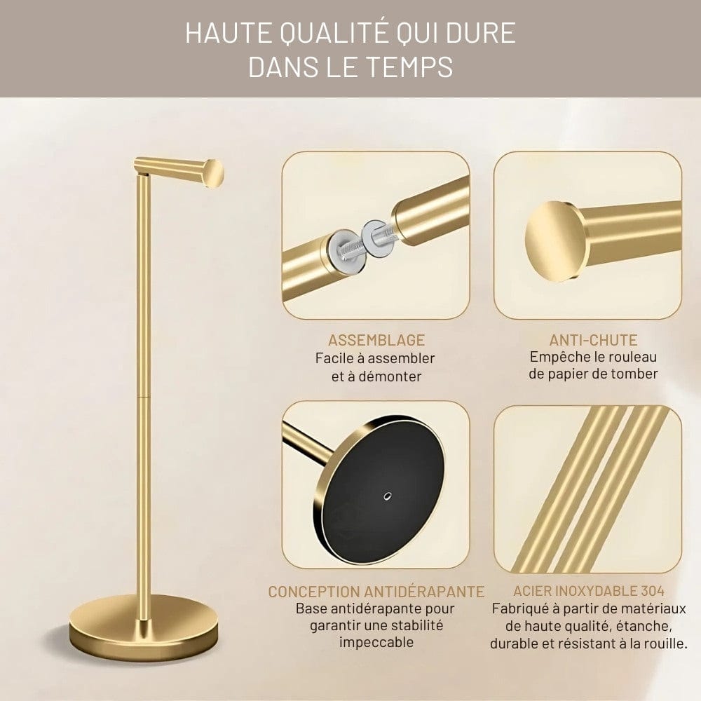 Porte Papier Toilette sur Pied Doré - Bras Flip-Up Luxe