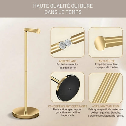 Porte Papier Toilette sur Pied Doré - Bras Flip-Up Luxe