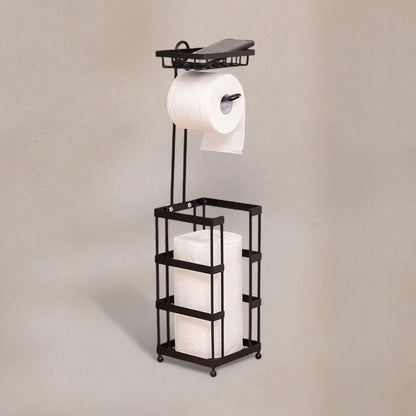 Porte Papier Toilette sur pied en métal - Station Premium 3-en-1