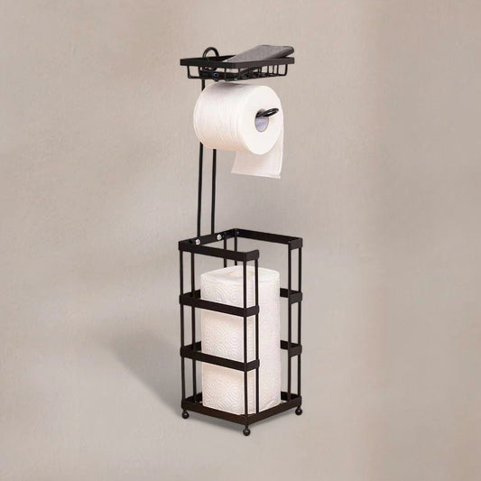 Porte Papier Toilette sur pied en métal - Station Premium 3-en-1