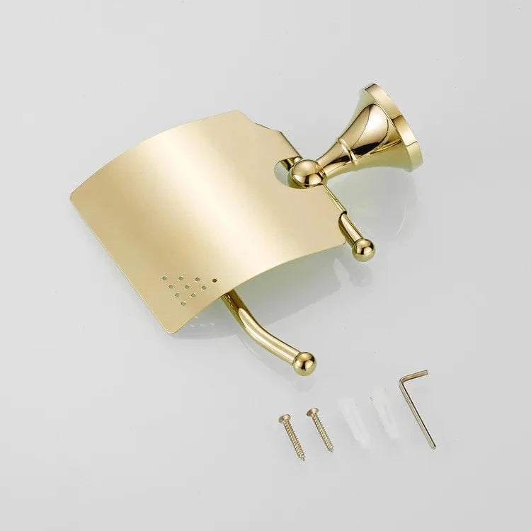 Porte Papier Toilette Traditionnel - Couvercle Doré Classique
