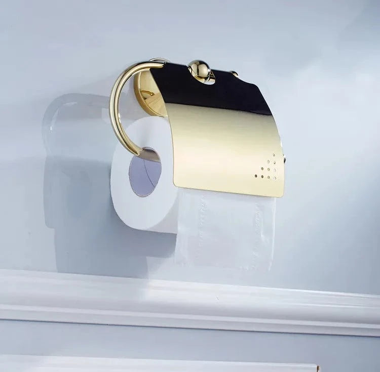 Porte Papier Toilette Traditionnel - Couvercle Doré Classique
