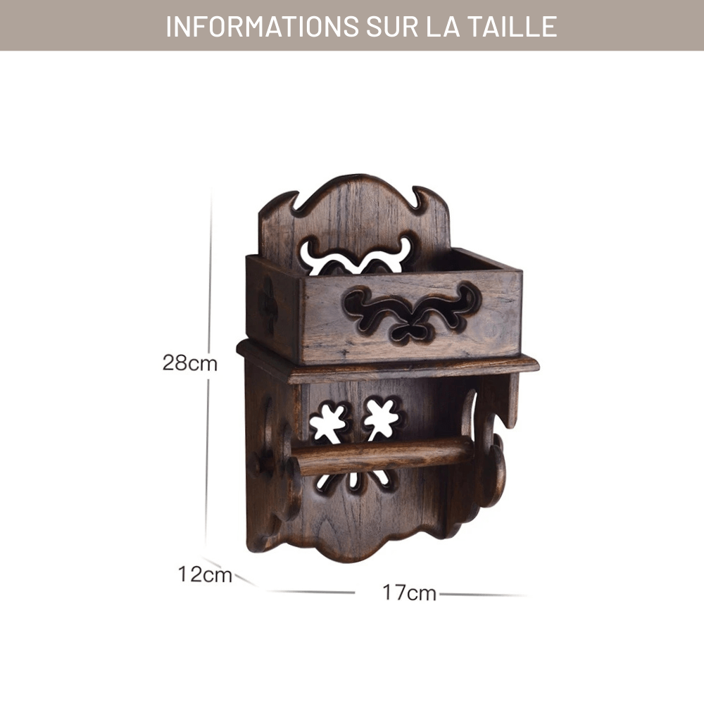 Porte Papier Toilette Vintage en Bois - Motifs Sculptés