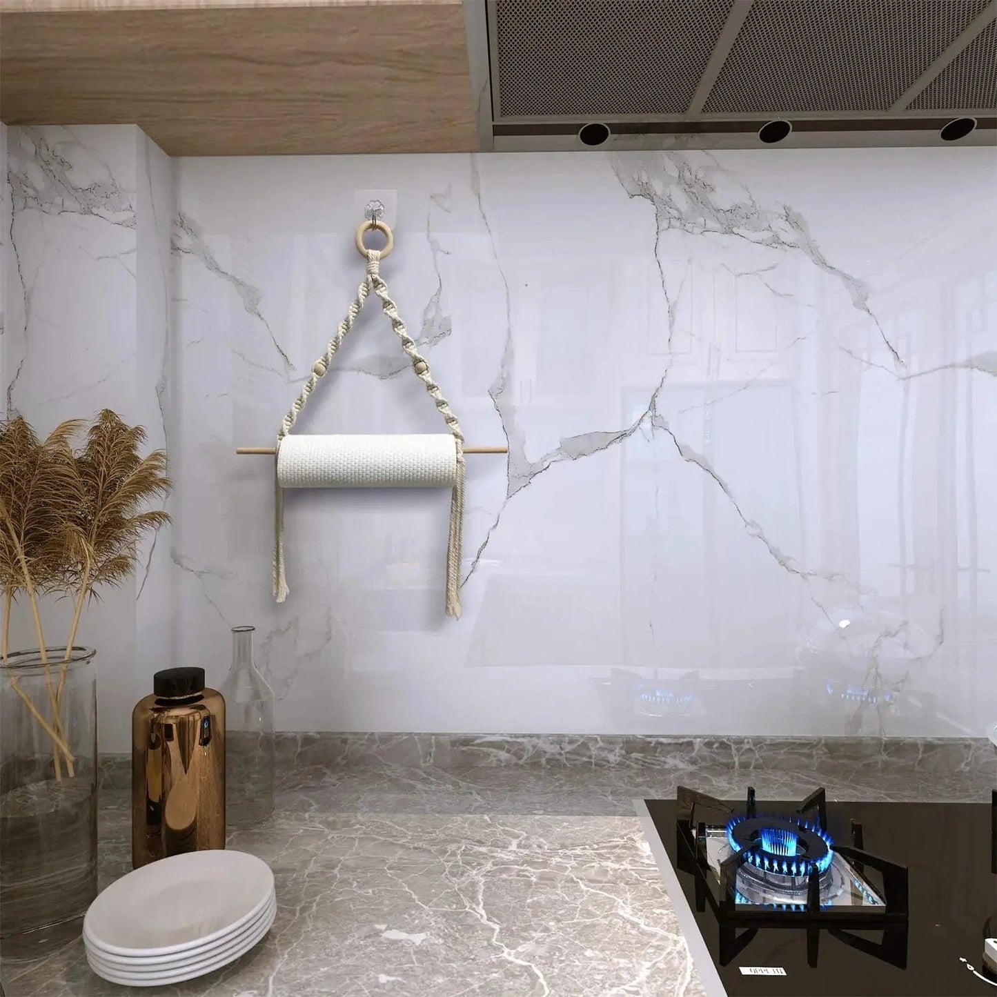 Porte Papier Toilette Zen - Macramé Coton & Bois Naturel