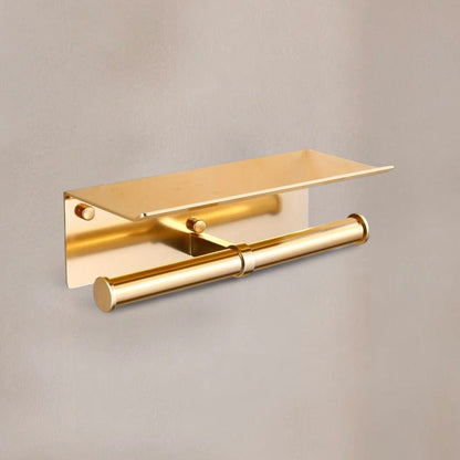 Porte Rouleau Papier Toilette Doré - Double + Tablette Alu