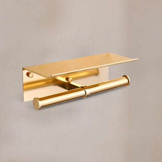 Porte Rouleau Papier Toilette Doré - Double + Tablette Alu