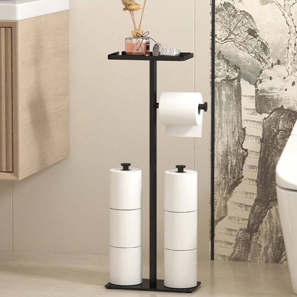 Porte Rouleaux Papier Toilette sur Pied - Double avec Tablette