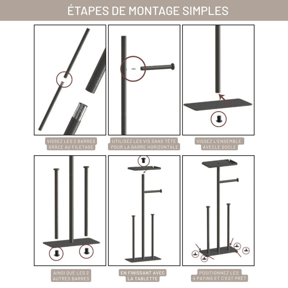 Porte Rouleaux Papier Toilette sur Pied - Double avec Tablette