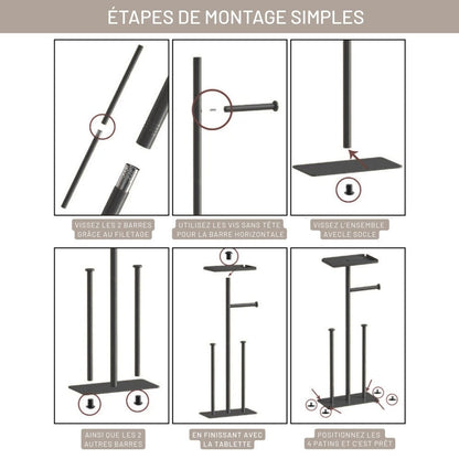 Porte Rouleaux Papier Toilette sur Pied - Double avec Tablette