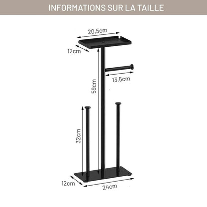 Porte Rouleaux Papier Toilette sur Pied - Double avec Tablette
