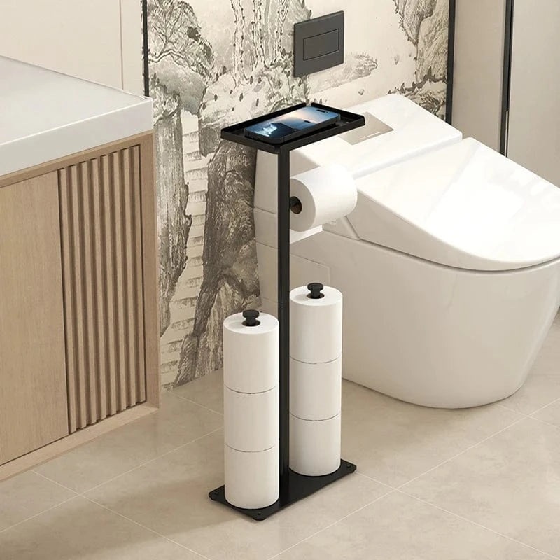 Porte Rouleaux Papier Toilette sur Pied - Double avec Tablette